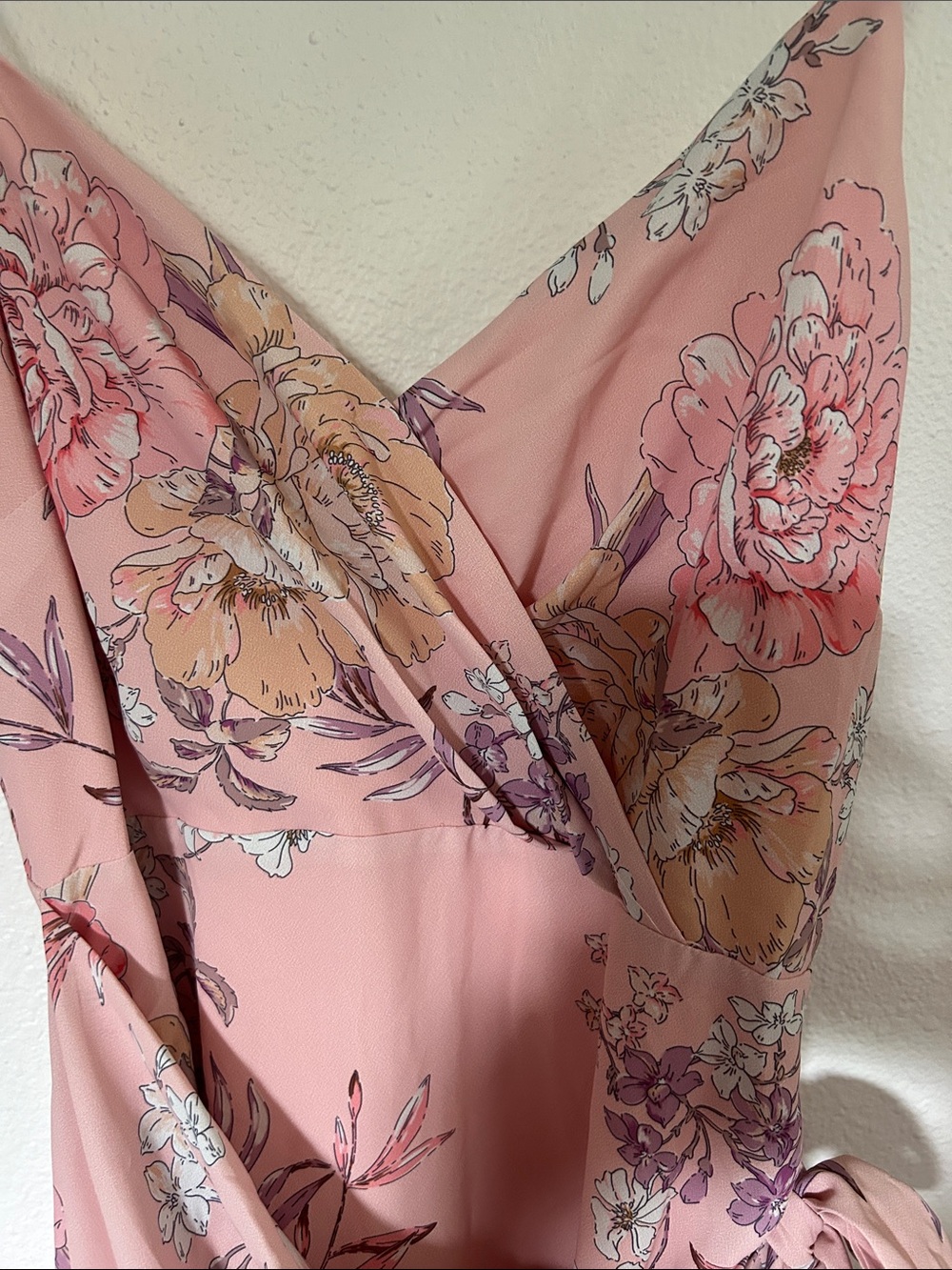Nordstrom’s LUSH CLOTHING Pink Floral Wrap Midi Dress (MEDIUM)